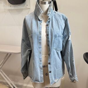 By Together Light Wash Distressed Denim Shirt Jacket